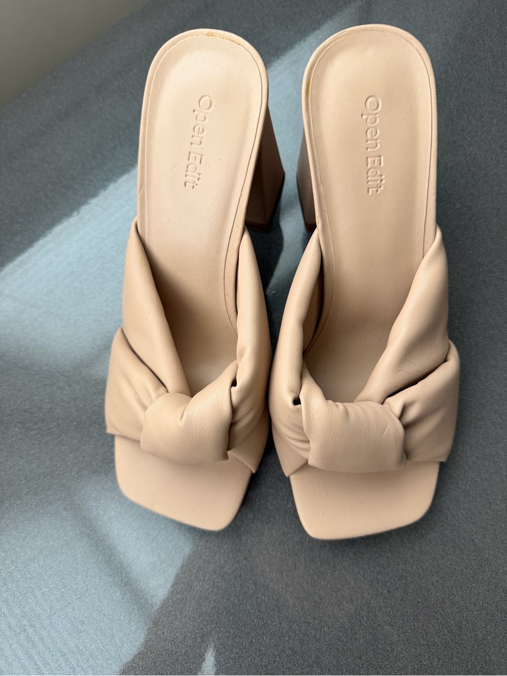 Open Edit Nude Knot Block-Heel Mules